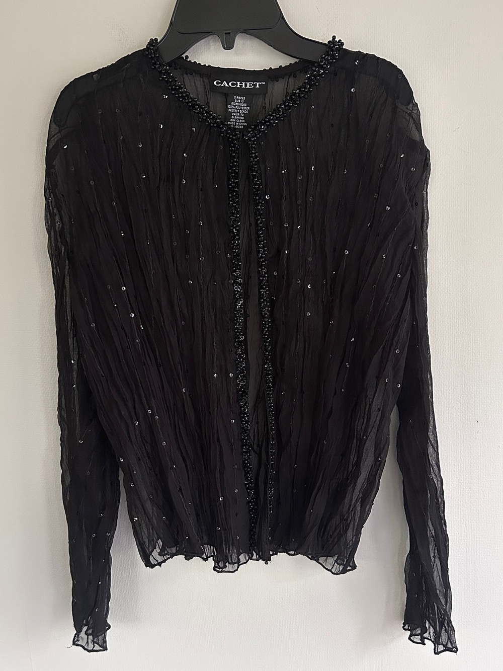 Vintage Black Sheer Mesh Sequin Beaded 90s Statement Topper Evening Jacket Sz 10 - Picture 3 of 15